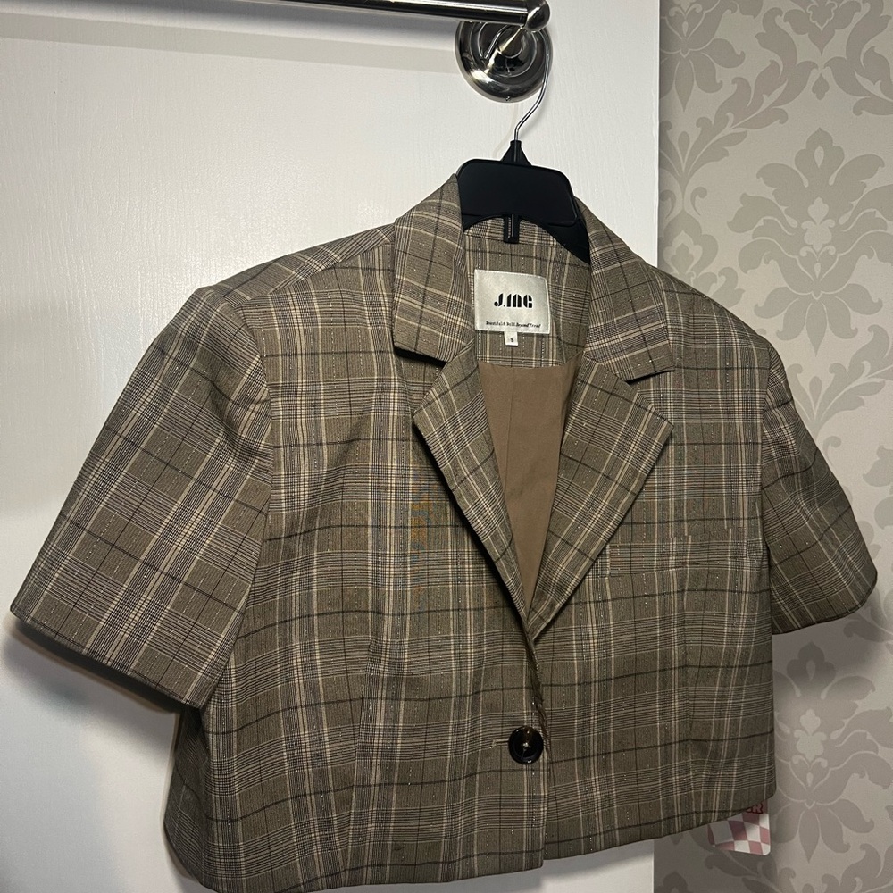 Tan Plaid CROPPED Blazer